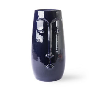 Dark Blue Face Stoneware Sculpture Vase