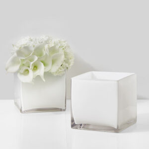 6in White Glass Cube Vase