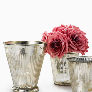 Ribbed Antique Silver Tapered Glass Cylinders
