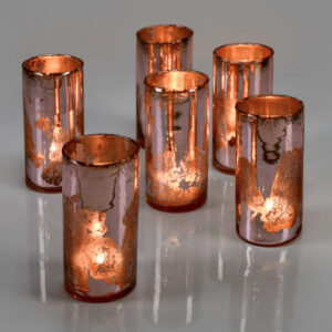 4in Tall Vintage Pink Glass Cylinder, Set of 6